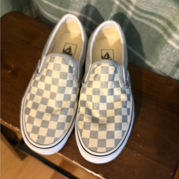Vans metallic silver and white check slip ons size 7 - Picture 2 of 8
